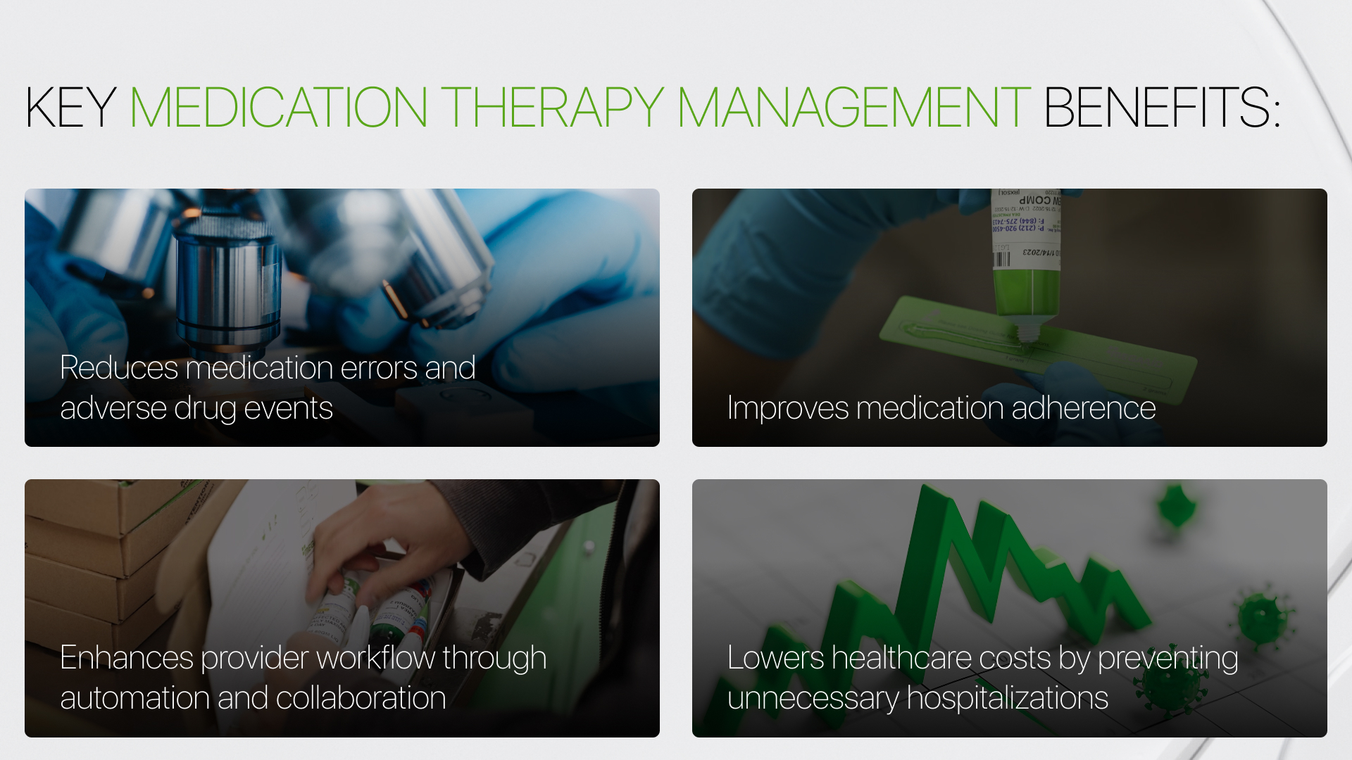 Key benefits of Medication Therapy Management including improved adherence and reduced medication errors